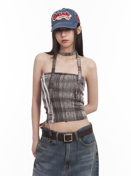 Checkered Tube Top & Scarf Set CM517