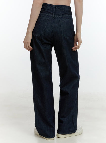 Pintuck Straight-Leg Denim Pants CF504