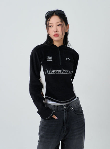 Two Color Embroidered Zip-Up Top CJ304