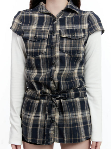 plaid-short-sleeve-mini-dress-cn525