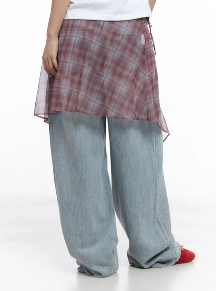 plaid-mesh-layered-wrap-midi-skirt-cl511