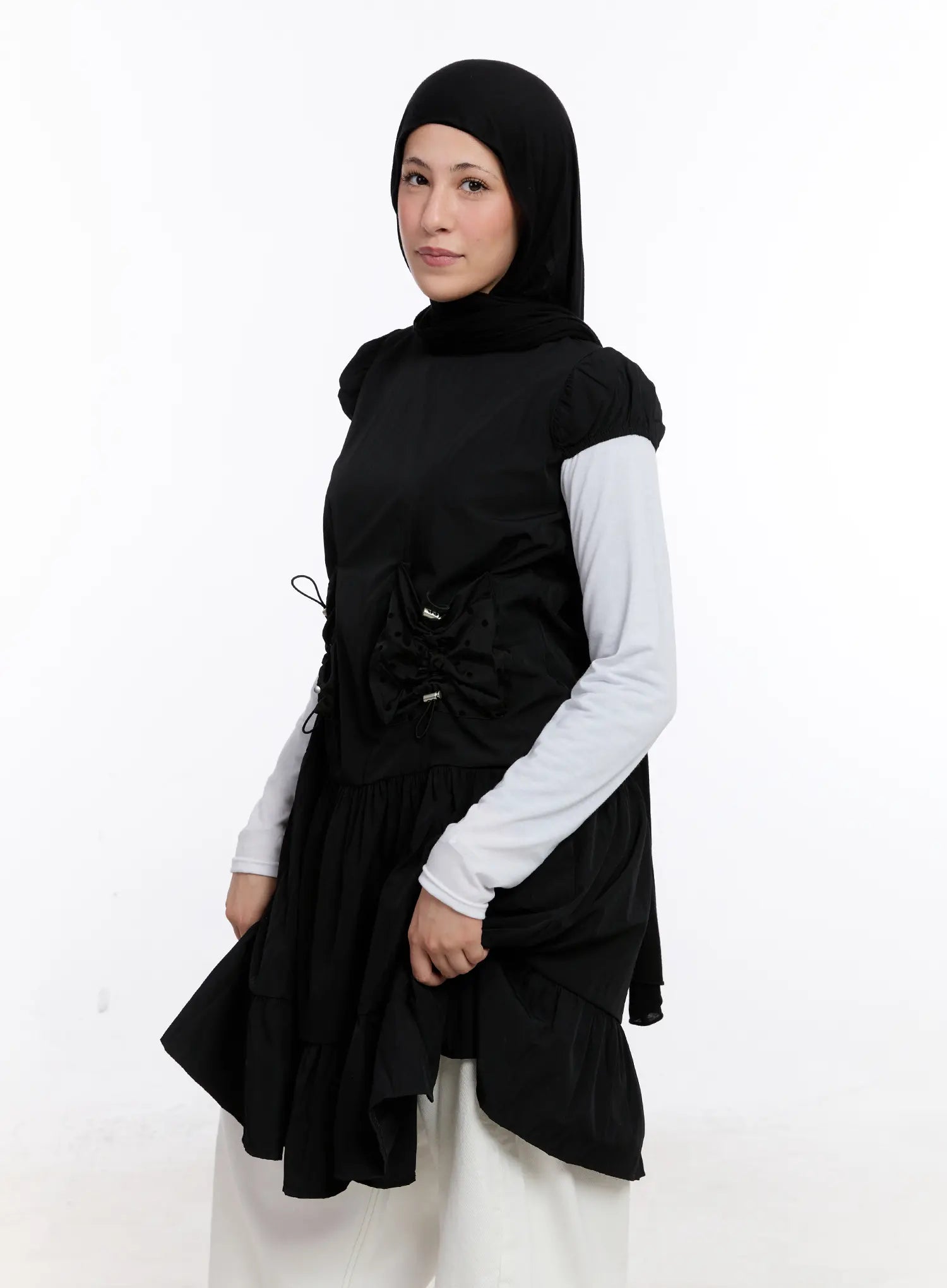 layered-polka-dot-long-sleeve-dress-cs524