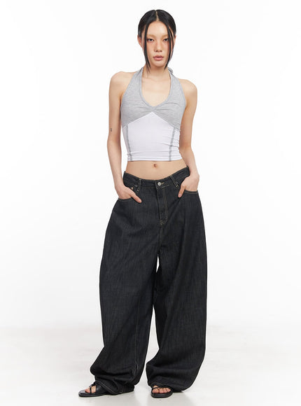 shirred-halter-v-neck-crop-tank-top-cy528