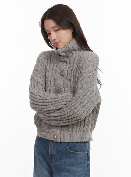 Cozy Antler-Buttoned Knit Cardigan IJ510