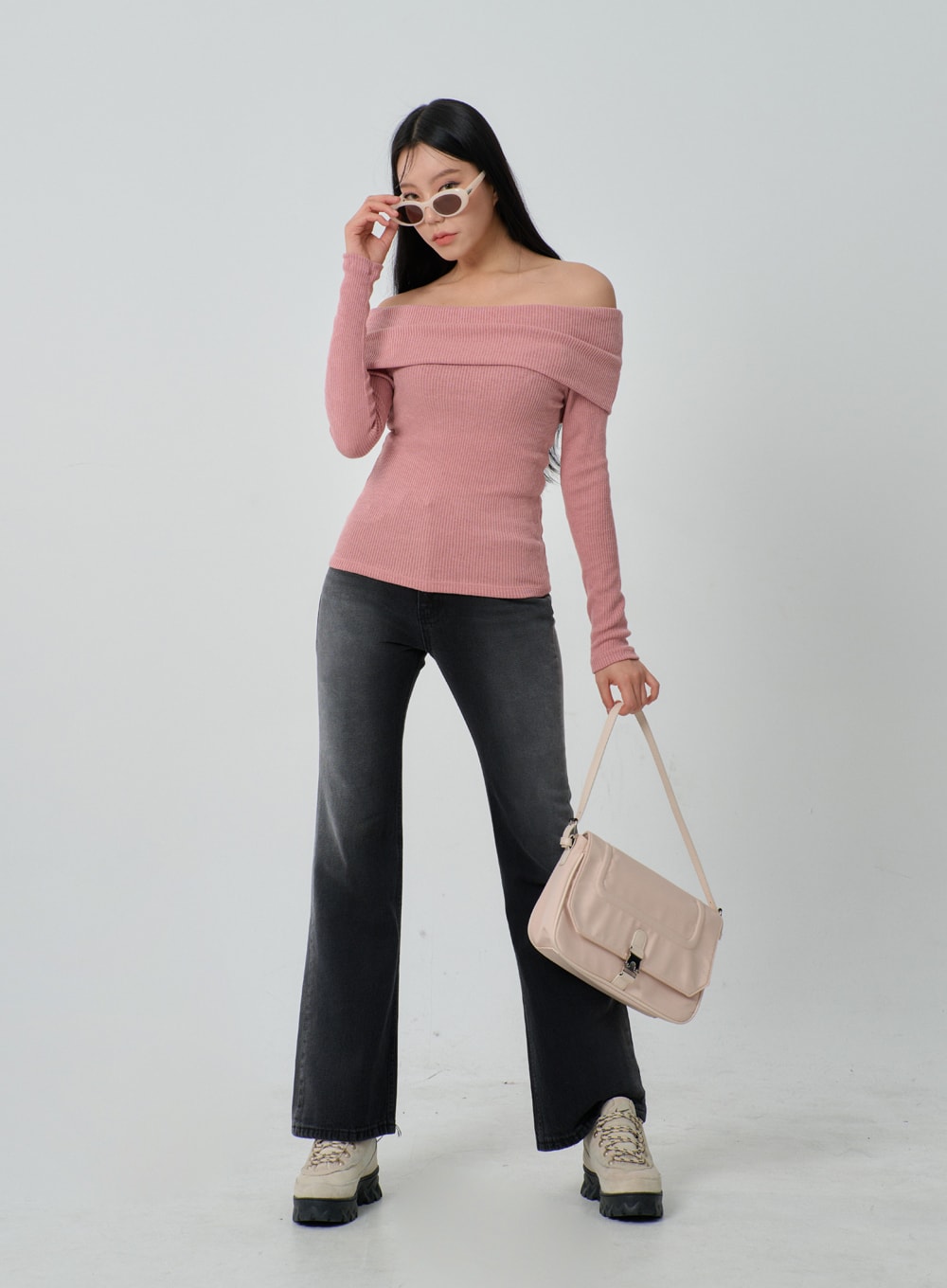 Ribbed Knit Off-Shoulder Top IJ318