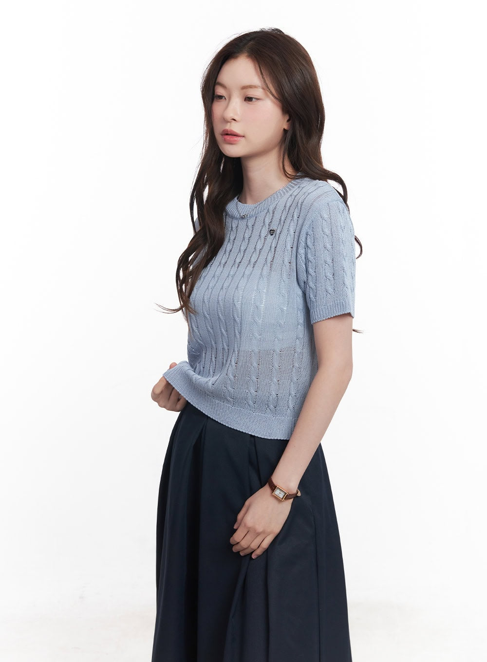 cable-knit-short-sleeve-sweater-cy515
