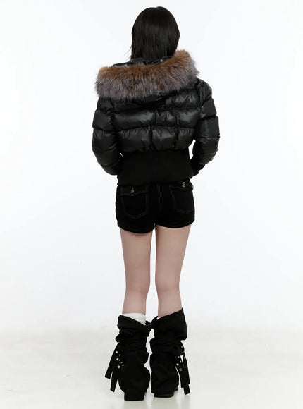 Cropped Faux-Fur Hood Puffer Jacket CN517