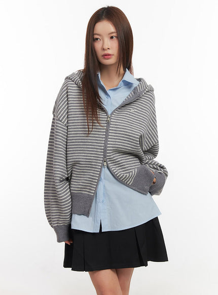 Stripe Zip-Up Hooded Cardigan IM514