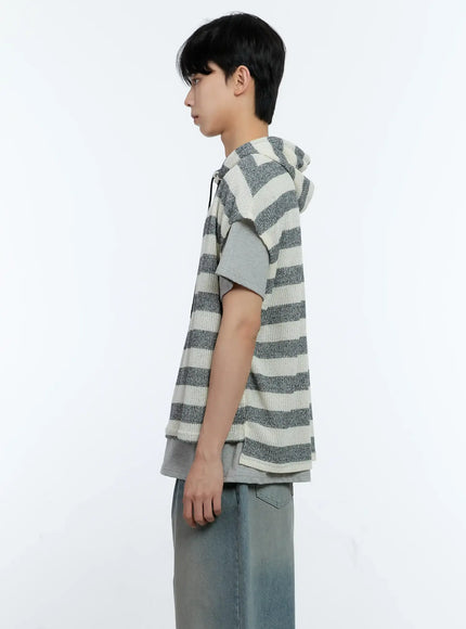 Men's Striped Short-Sleeve Hoodie IG501