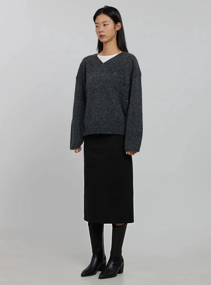 Oversized V-Neck Knit Top IJ508