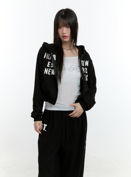 Embroidered Zip-Up Crop Hooded Jacket CF506