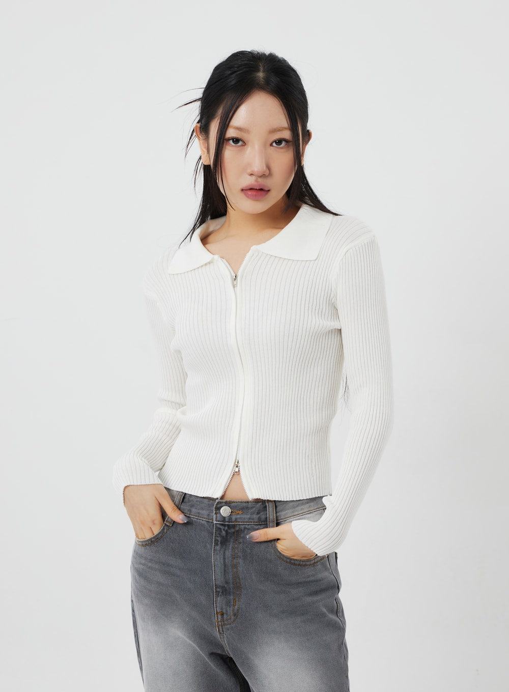 Ribbed Knit Zip-Up CF324