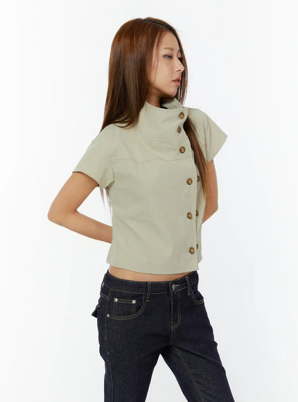 high-neck-buttoned-short-sleeve-jacket-cy520