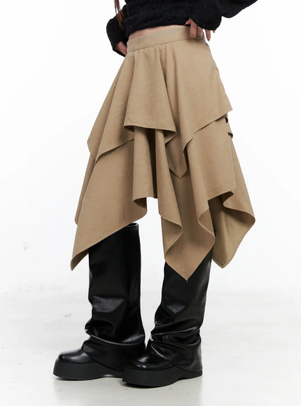 Asymmetric Suede Ruffle Midi Skirt CO521
