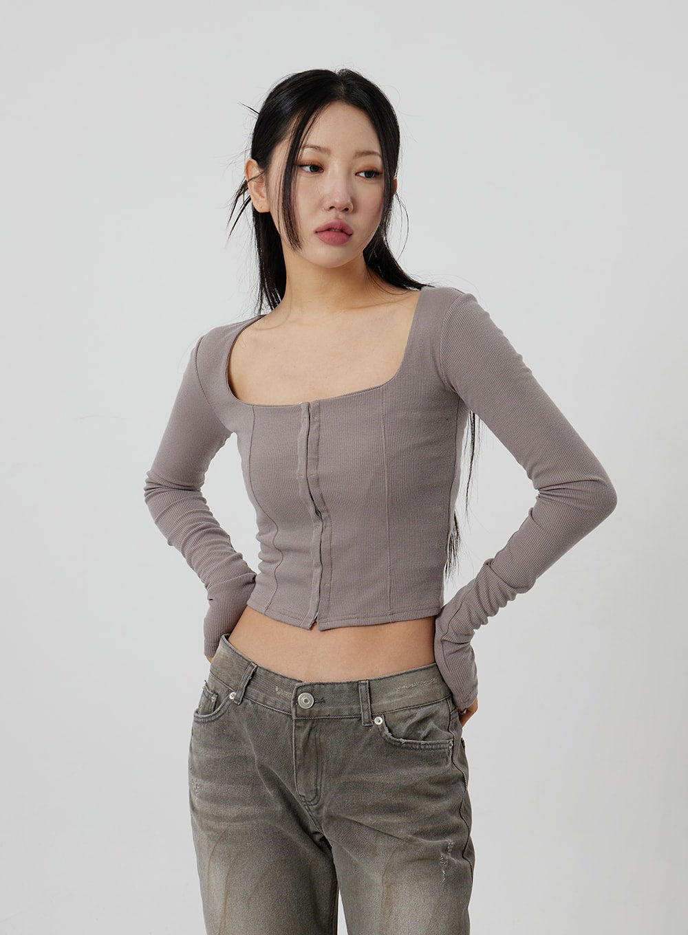 Square Neck Cropped Zip-Up CF301