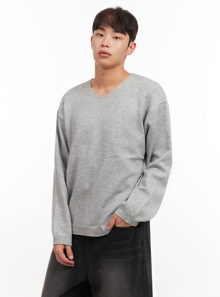 Men's Essential Gray V-Neck Sweater IF517