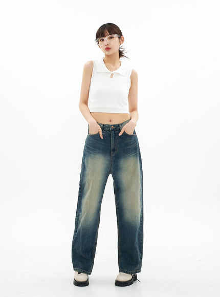 Bleached Wide Leg Denim Pants CA07
