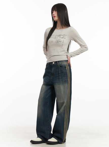 Daisee Striped Wide-Leg Jeans CF518