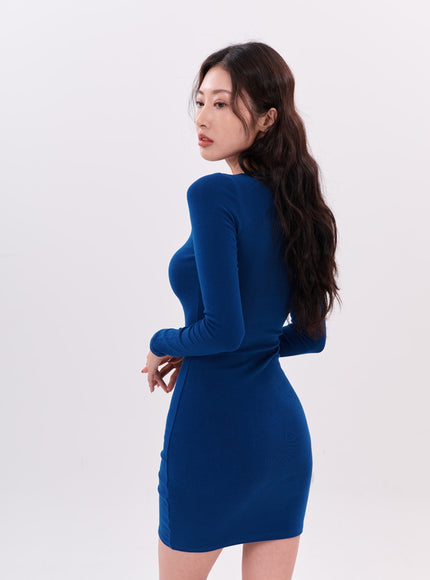 Daily Round Neck Long Sleeve Mini Dress IS05