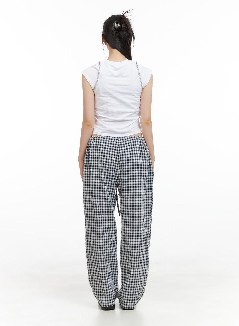 checkered-banded-cotton-wide-leg-pants-cg408