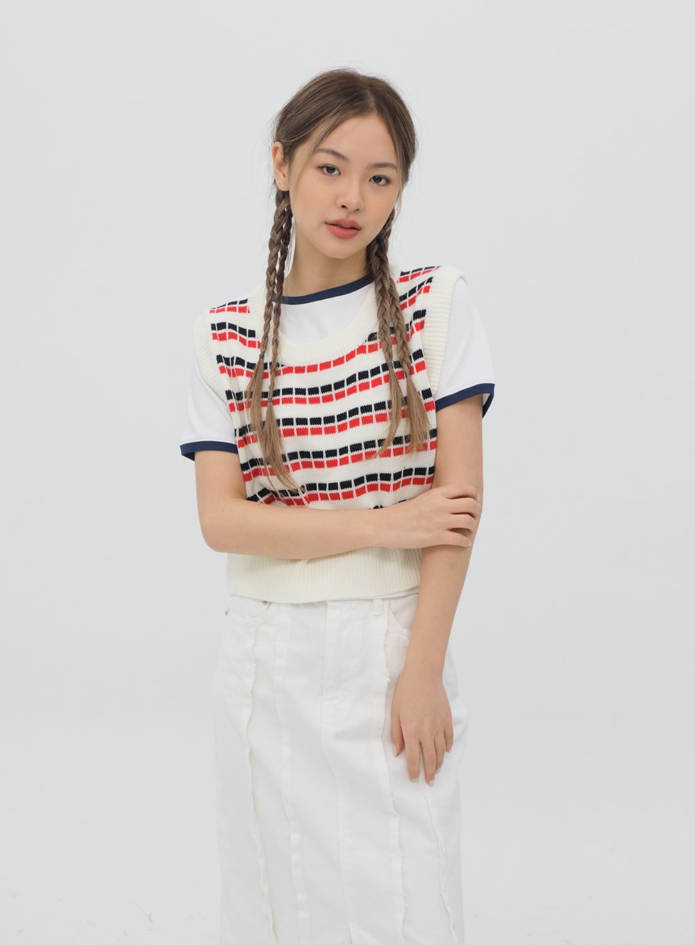 Pattern Cropped Knit Vest C1002