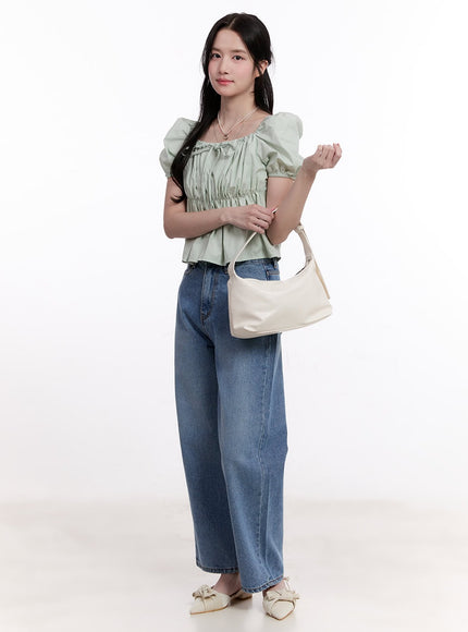Ribbon Puff Sleeve Square Neck Top CM526