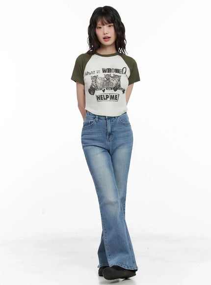 Cat Graphic Raglan Tee IL531