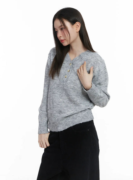 Soft Knit Henley Neck Sweater CJ507