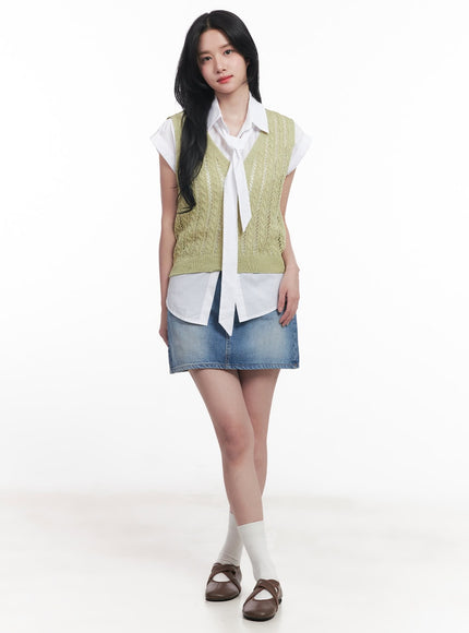 collared-blouse-top-neck-tie-set-cy523