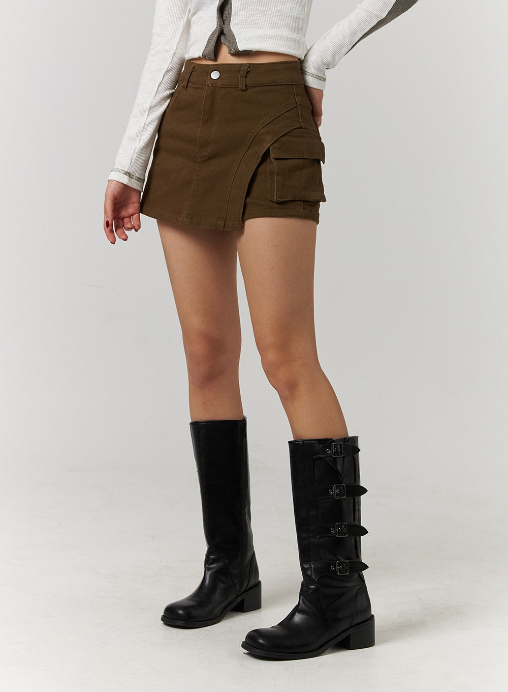 unbalanced-solid-high-waist-button-cargo-mini-skirt-cd329