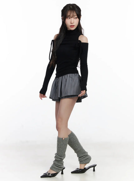 Striped Pleated Mini Skirt CJ526