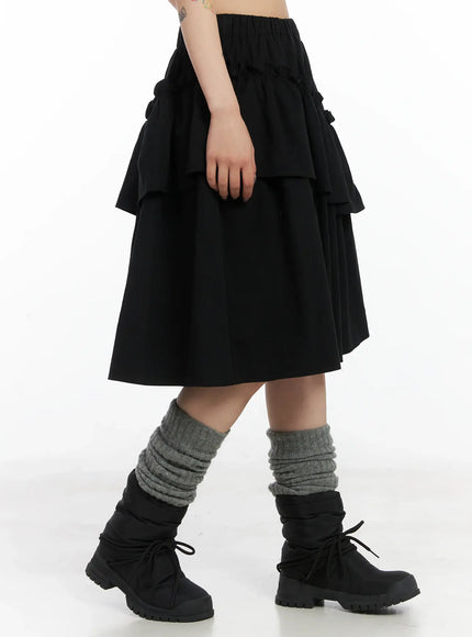 layered-ruffle-flare-midi-skirt-cd502