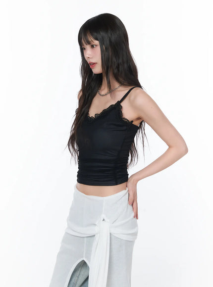 lace-trim-v-neck-cami-ca529 / Black