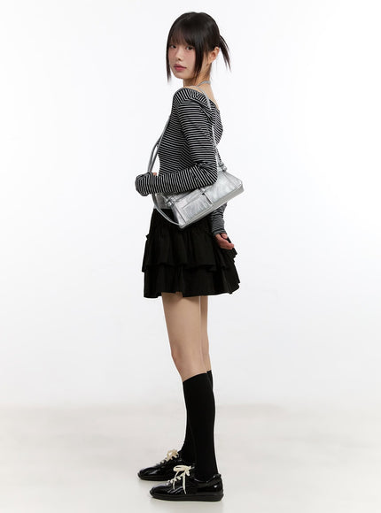 Stripe Long-Sleeve Crop Top with Tank Top CA508