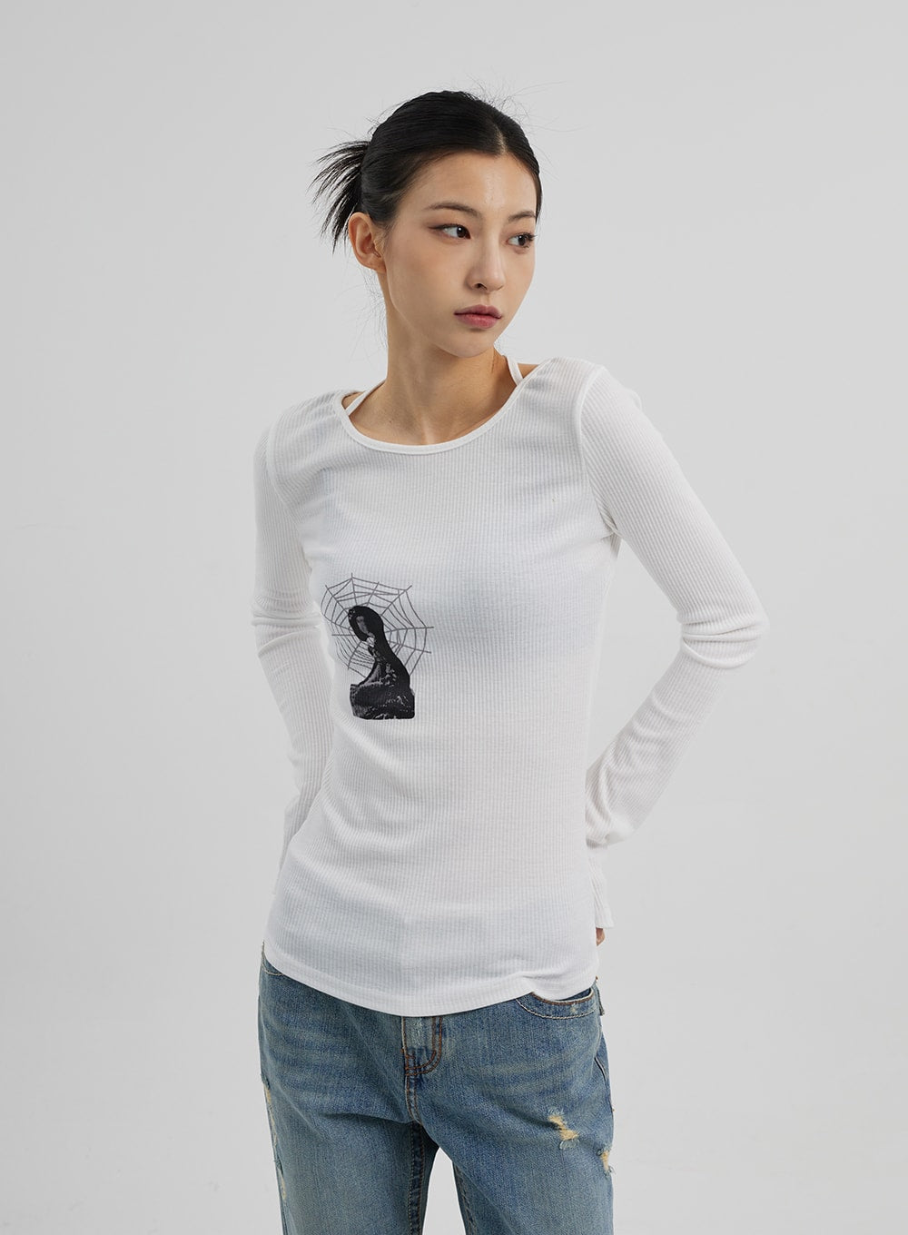 Graphic Ribbed Knit Top CF309