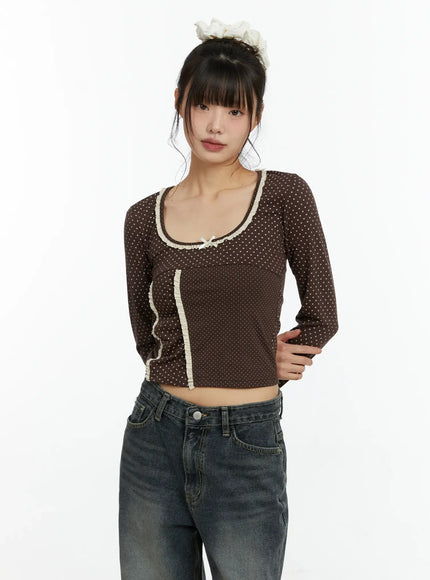 u-neck-polka-dot-lace-long-sleeve-top-cf509