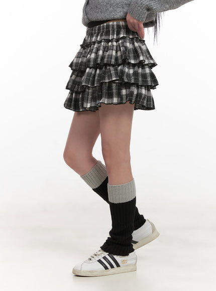 Layered Ruffle Checkered Mini Skirt CJ517