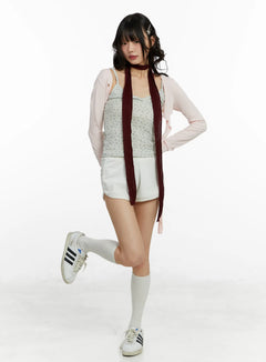 textured-long-thin-scarf-cf504 / Dark red