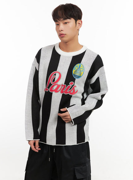 Men's Striped Oversized Graphic Sweater IF521