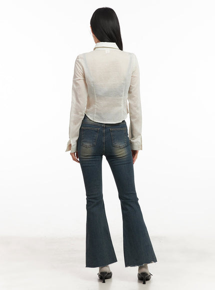 Abbey Washed Slim-Fit Flared Jeans CM504