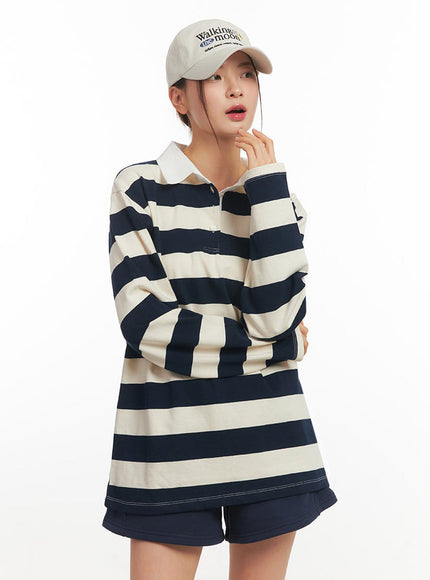 Stripe Long Sleeve Polo Shirt IM514