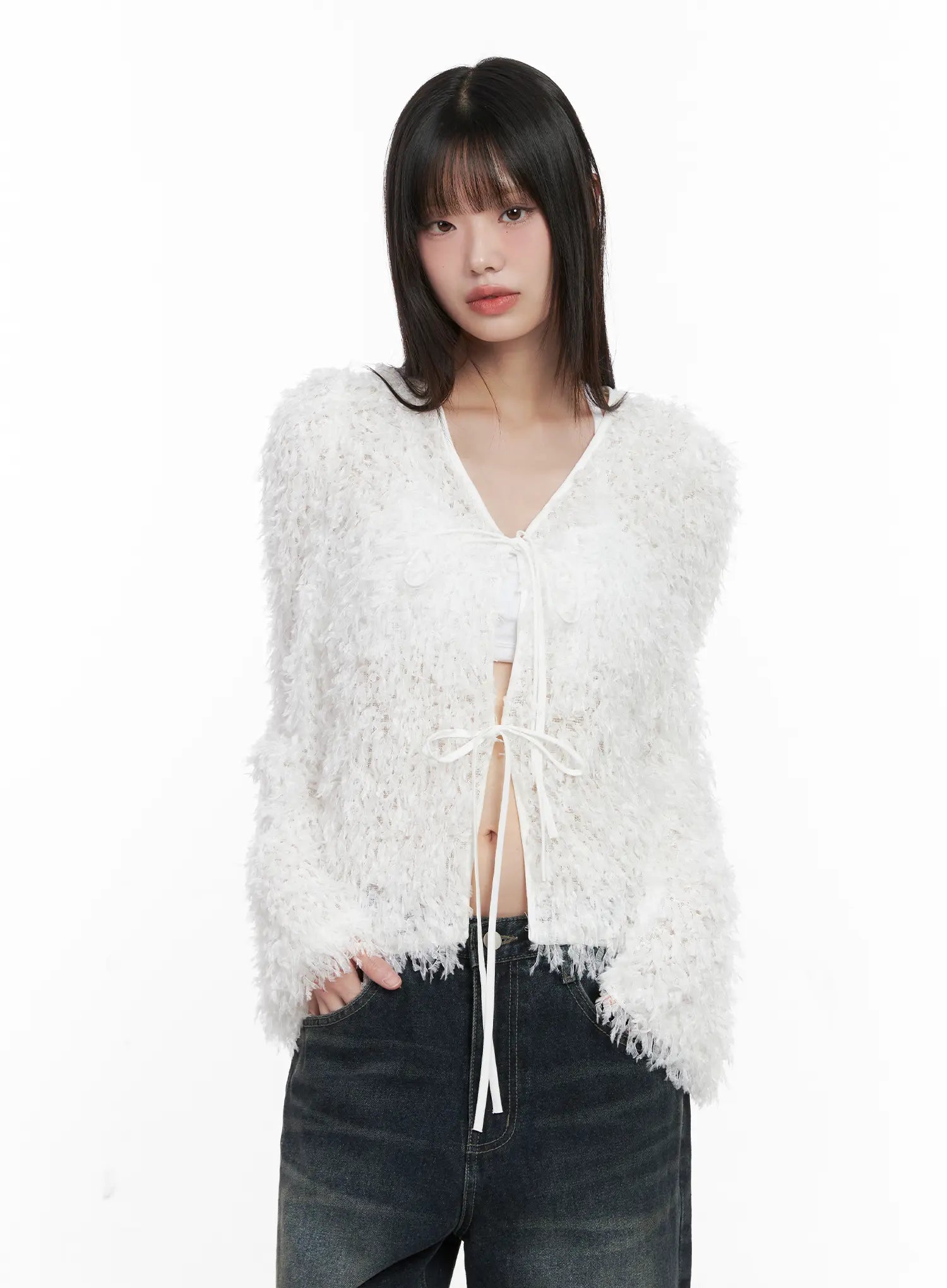 faux-fur-ribbon-cardigan-cn511