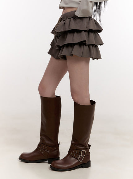 Double Buckle Knee-High Boots CJ531