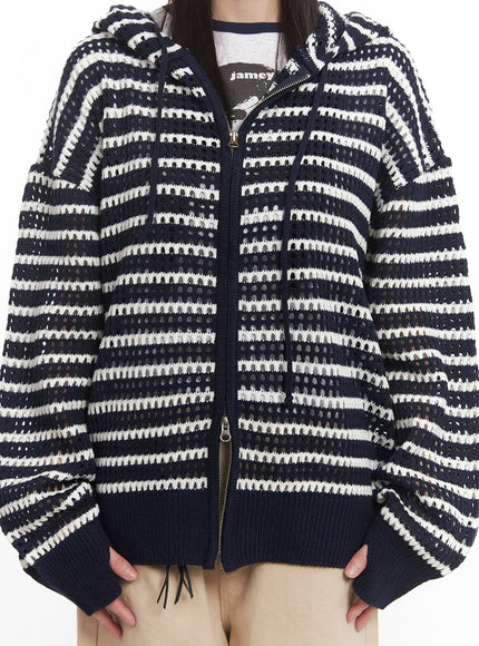 Striped Zip-Up Oversized Hooded Sweater CM520