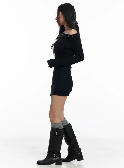 Eyelet Off-Shoulder Mini Dress CJ514