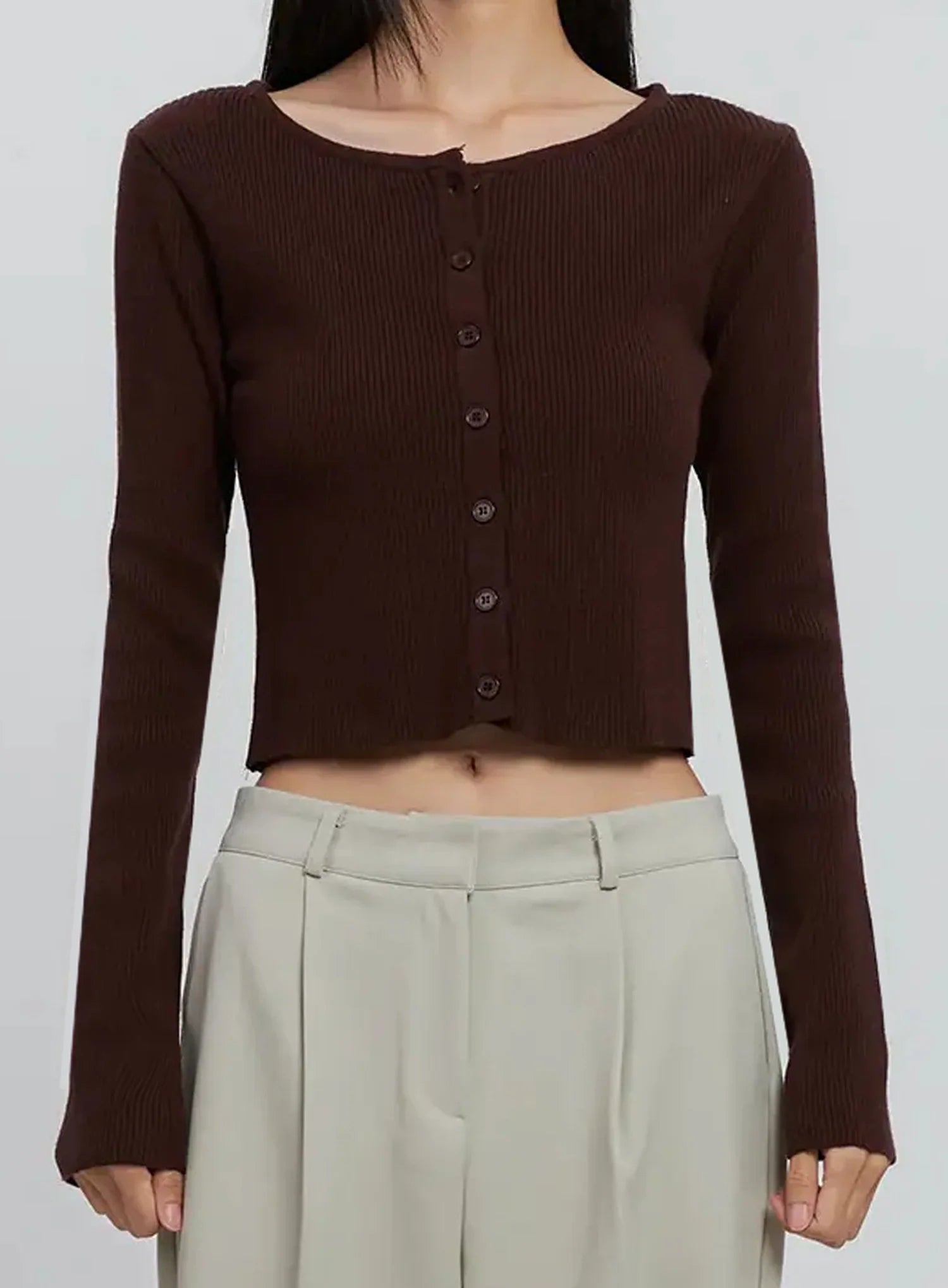 Ribbed Button-Up Cardigan IS516