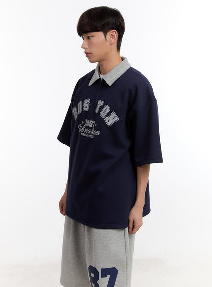 Men's Oversized Half-Zip Collared Sweatshirt IA504