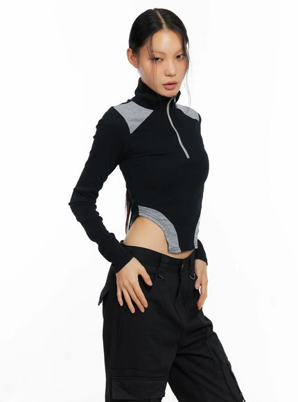 ribbed-contrast-half-zip-top-co528