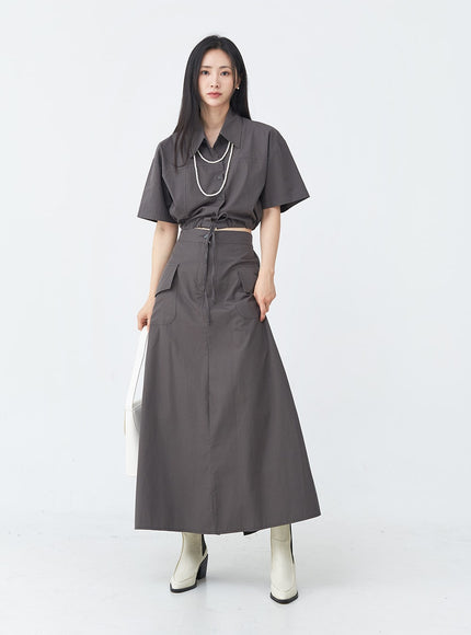 Drawstring Cropped Shirt UU1407