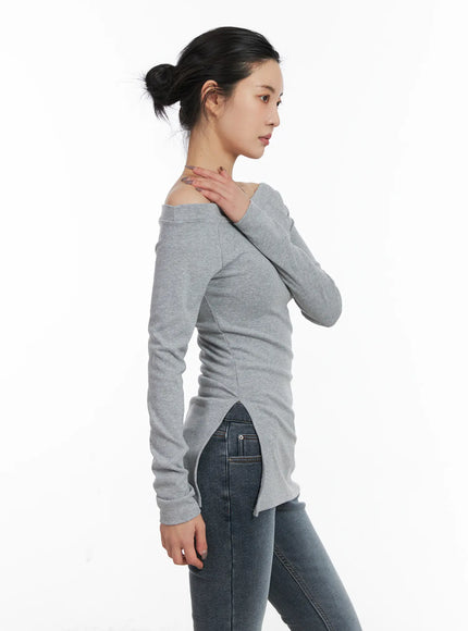 Off-Shoulder Slit Long Sleeve Top CD509